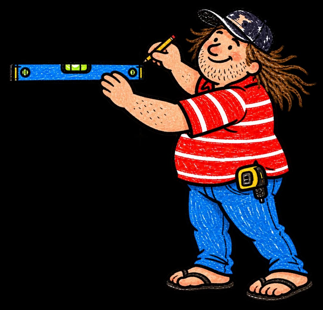 Billy holding a level to the wall and marking the spot.